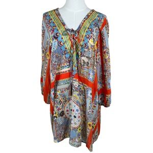 All About Her Tunic Dress XL Boho‎ Patchwork Embroidered Tassel Peasant Mini V